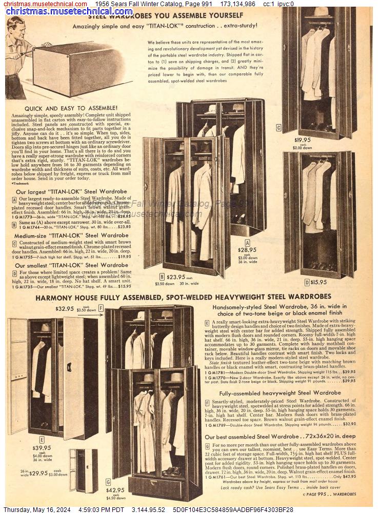 1956 Sears Fall Winter Catalog, Page 991