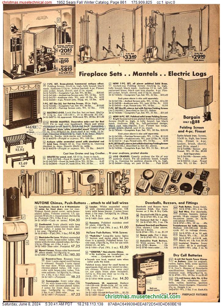 1952 Sears Fall Winter Catalog, Page 861