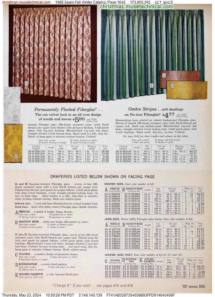 1966 Sears Fall Winter Catalog, Page 1645