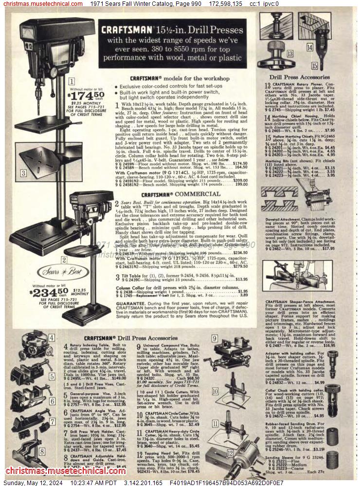 1971 Sears Fall Winter Catalog, Page 990