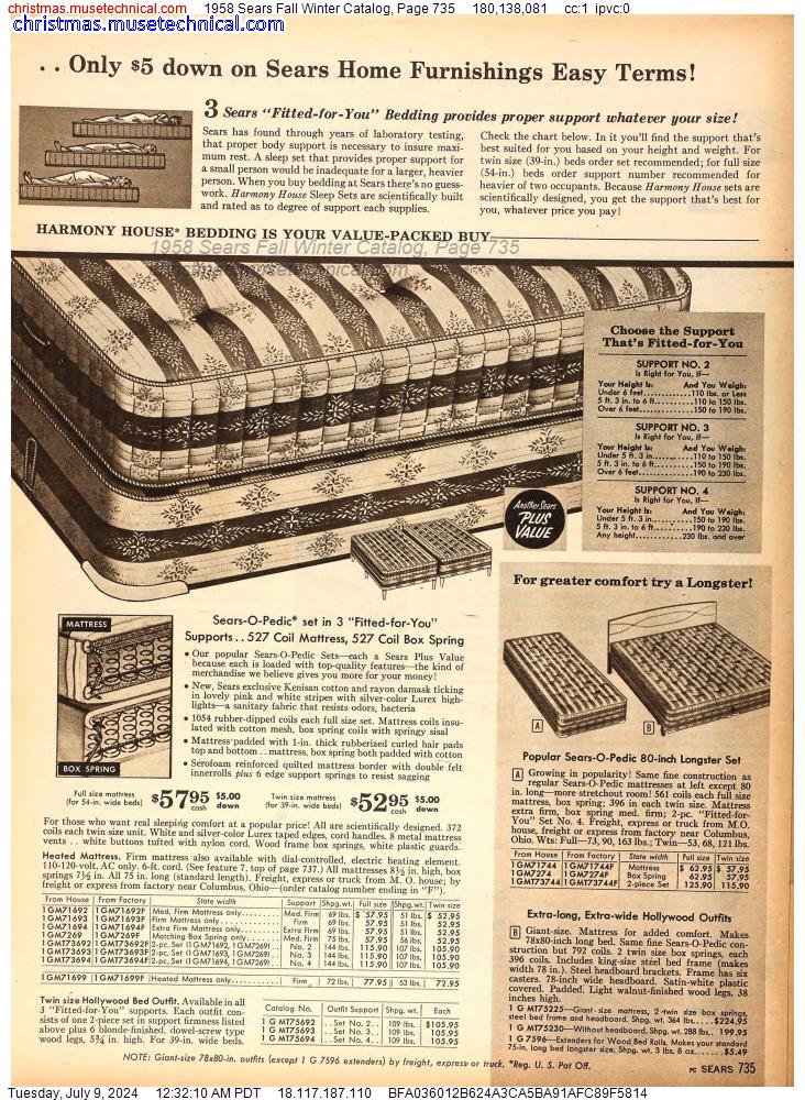 1958 Sears Fall Winter Catalog, Page 735