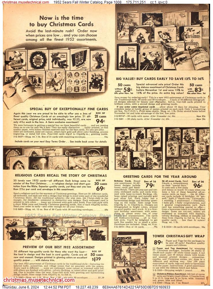 1952 Sears Fall Winter Catalog, Page 1008