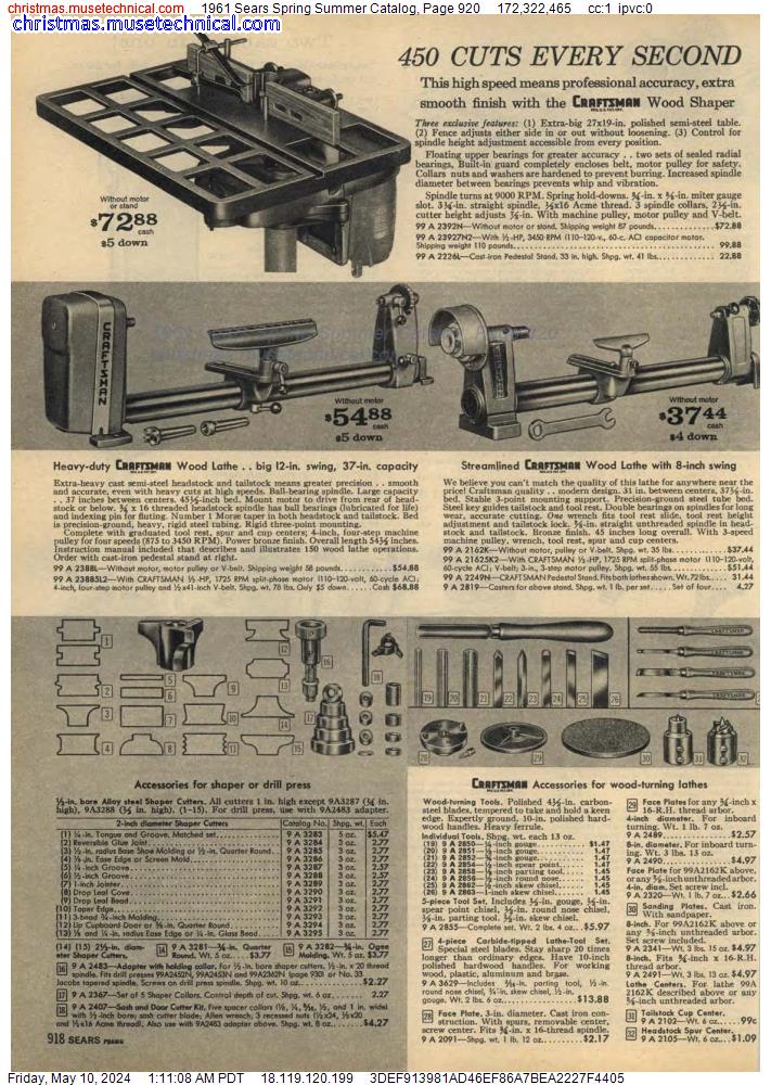 1961 Sears Spring Summer Catalog, Page 920