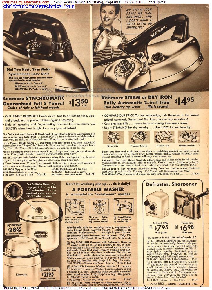 1952 Sears Fall Winter Catalog, Page 893