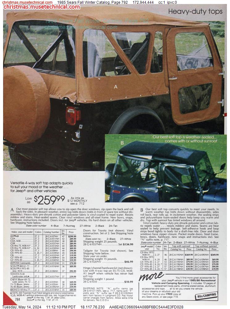 1985 Sears Fall Winter Catalog, Page 792