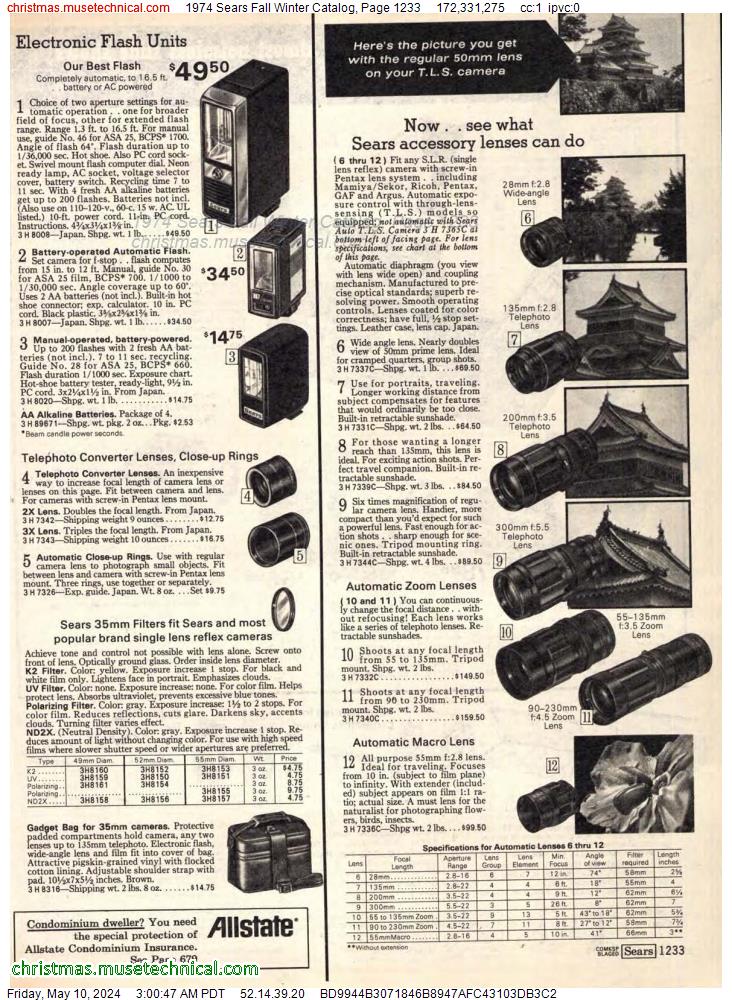 1974 Sears Fall Winter Catalog, Page 1233