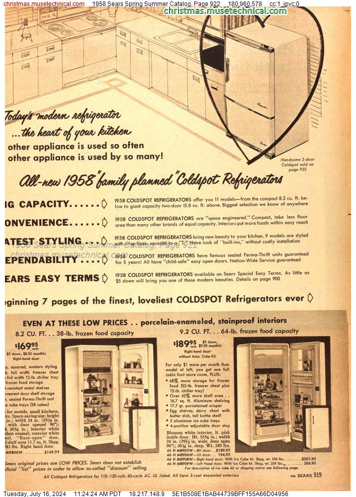 1958 Sears Spring Summer Catalog, Page 922