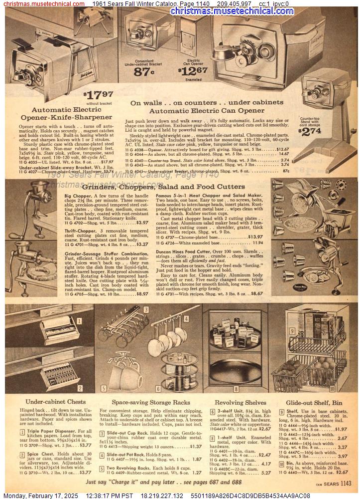 1961 Sears Fall Winter Catalog, Page 1140