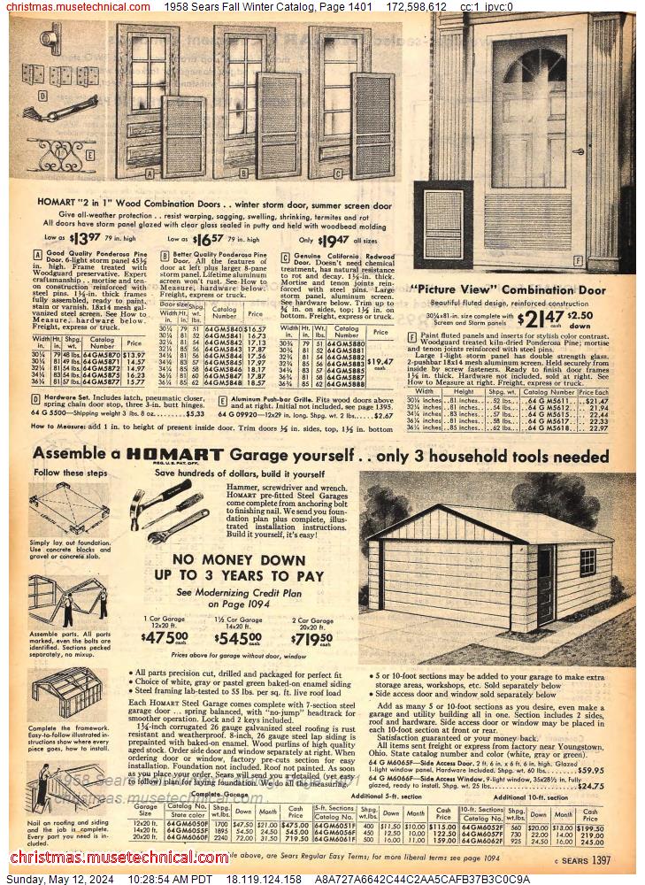1958 Sears Fall Winter Catalog, Page 1401