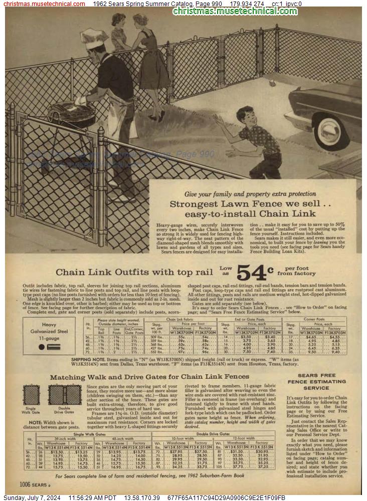 1962 Sears Spring Summer Catalog, Page 990