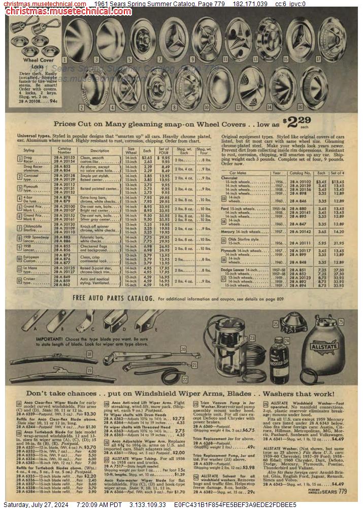 1961 Sears Spring Summer Catalog, Page 779
