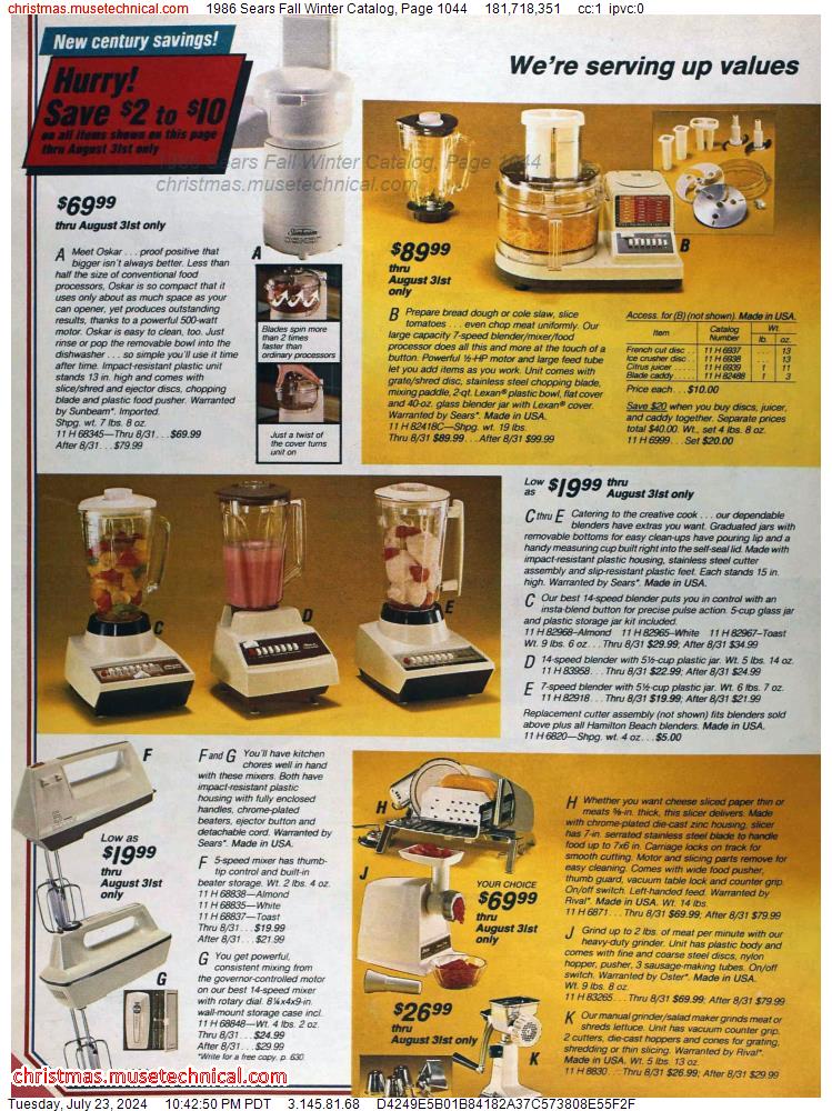 1986 Sears Fall Winter Catalog, Page 1044