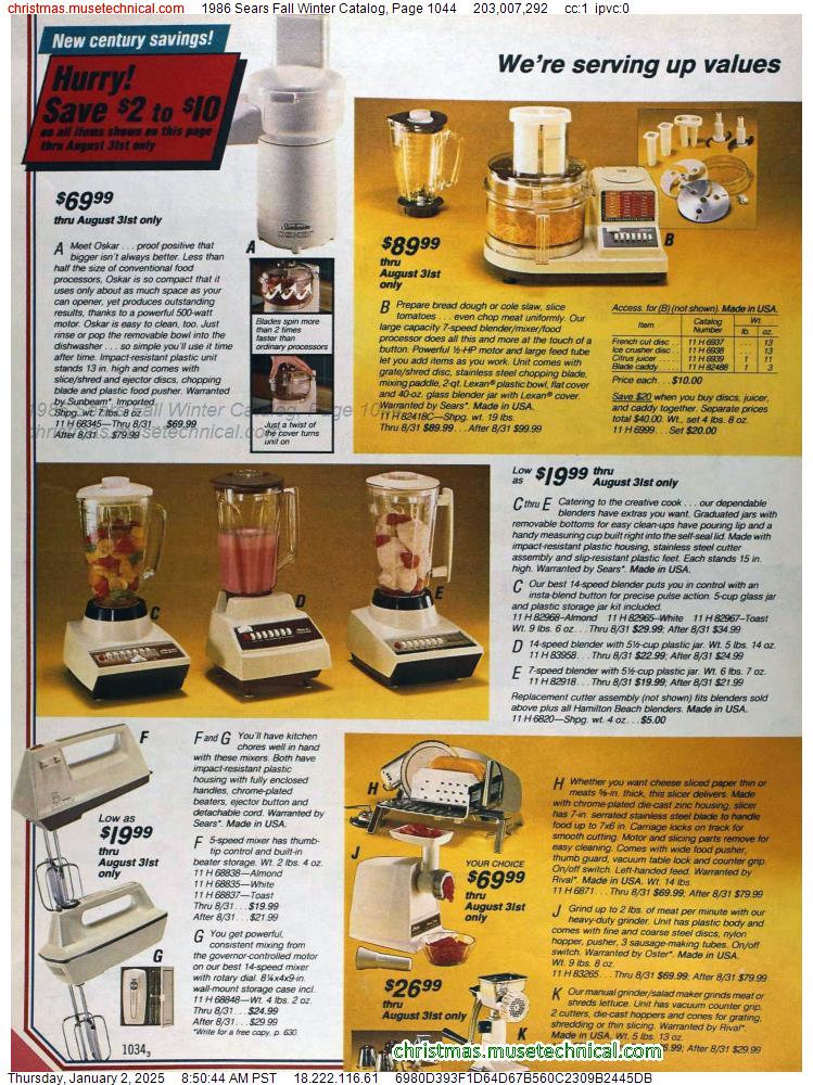 1986 Sears Fall Winter Catalog, Page 1044