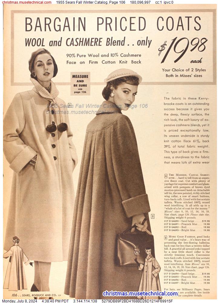 1955 Sears Fall Winter Catalog, Page 106