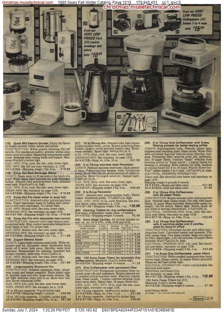 1980 Sears Fall Winter Catalog, Page 1215