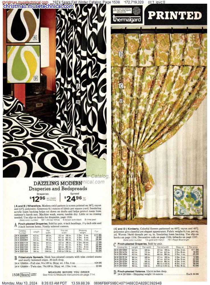 1974 Sears Fall Winter Catalog, Page 1538