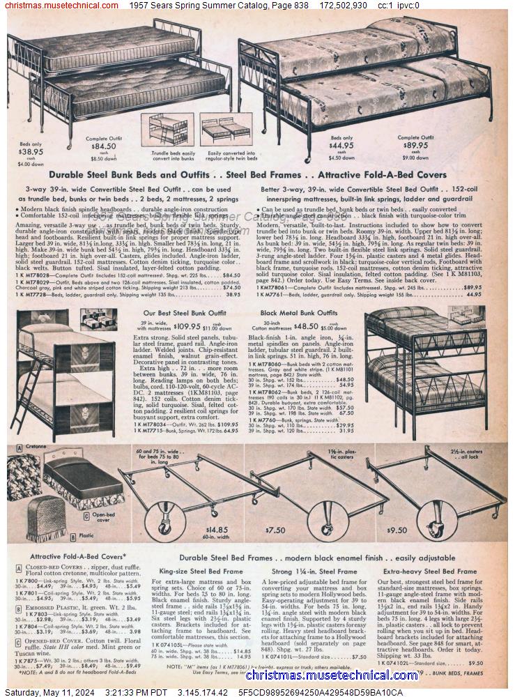 1957 Sears Spring Summer Catalog, Page 838