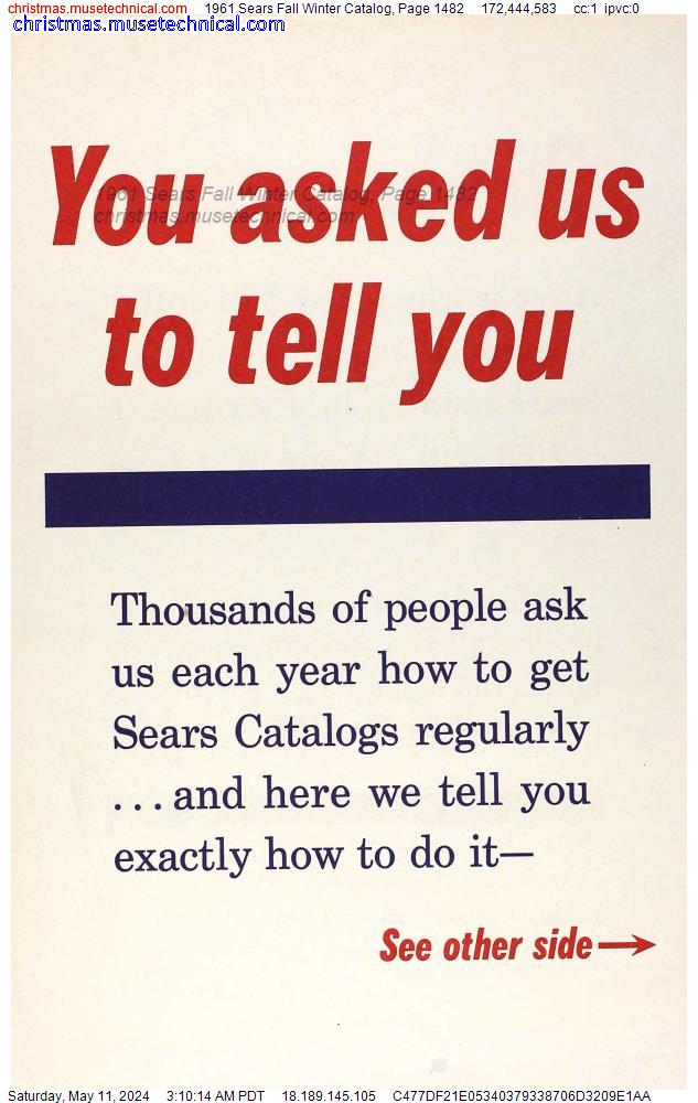 1961 Sears Fall Winter Catalog, Page 1482