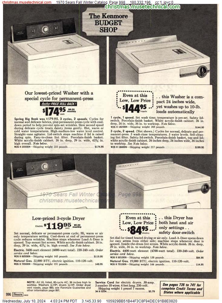 1970 Sears Fall Winter Catalog, Page 998