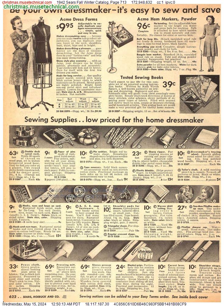 1942 Sears Fall Winter Catalog, Page 713