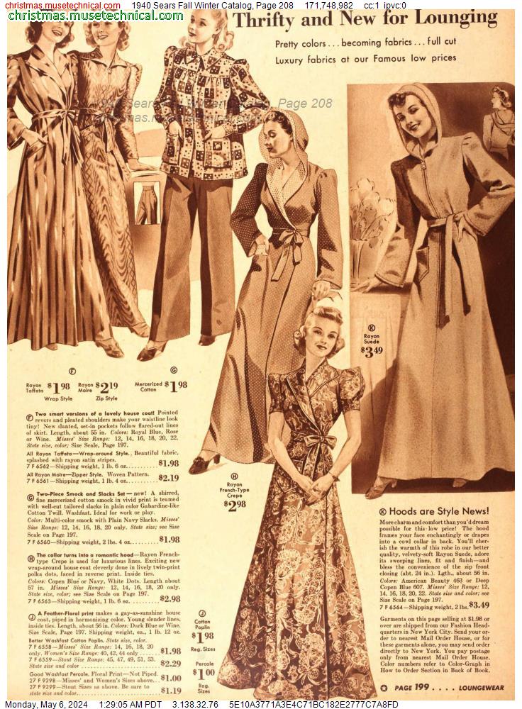 1940 Sears Fall Winter Catalog, Page 208
