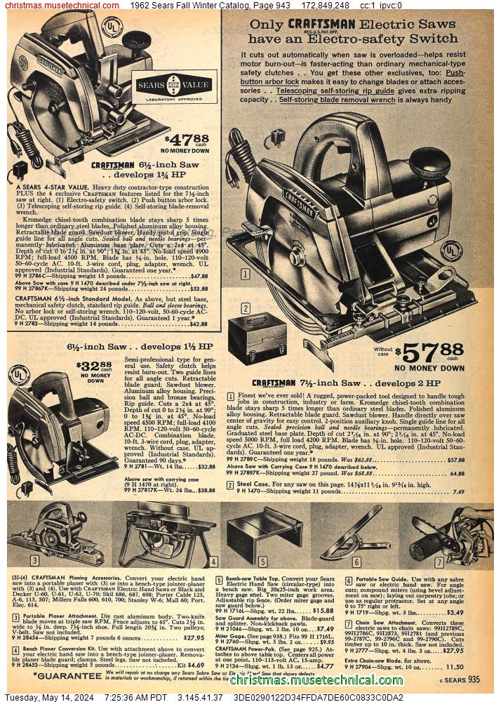 1962 Sears Fall Winter Catalog, Page 943