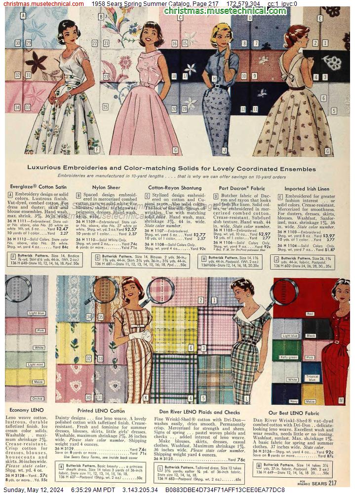 1958 Sears Spring Summer Catalog, Page 217