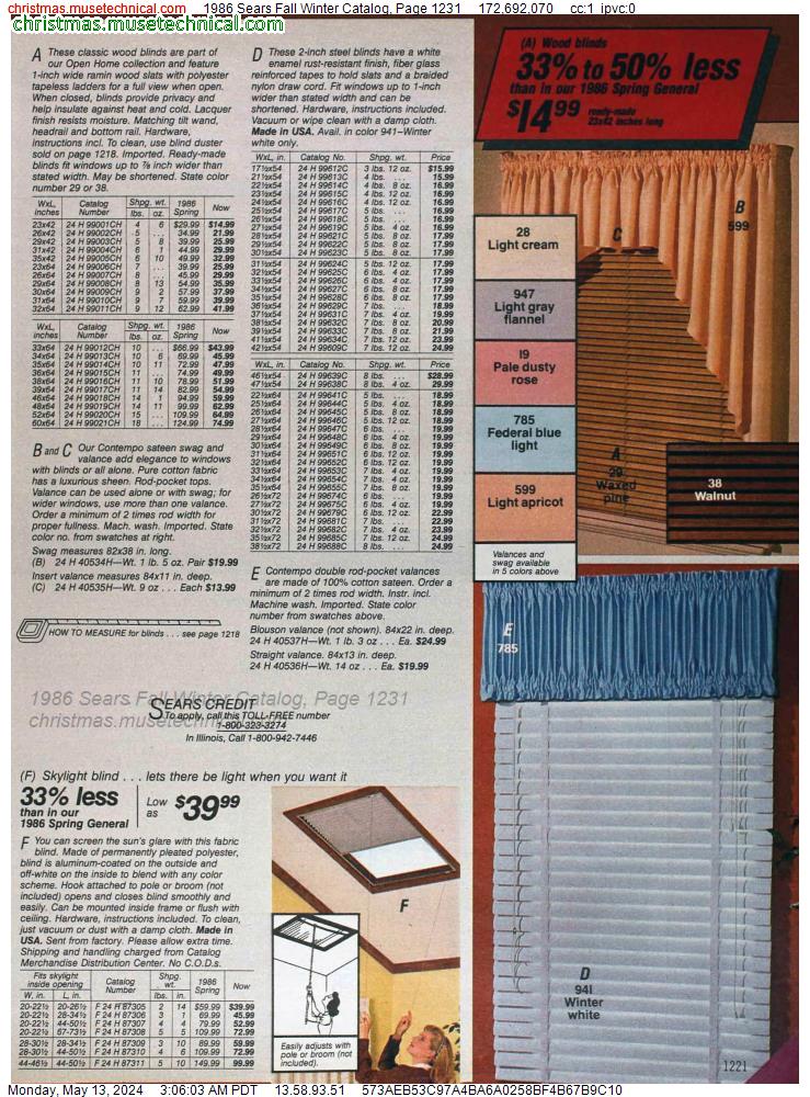 1986 Sears Fall Winter Catalog, Page 1231