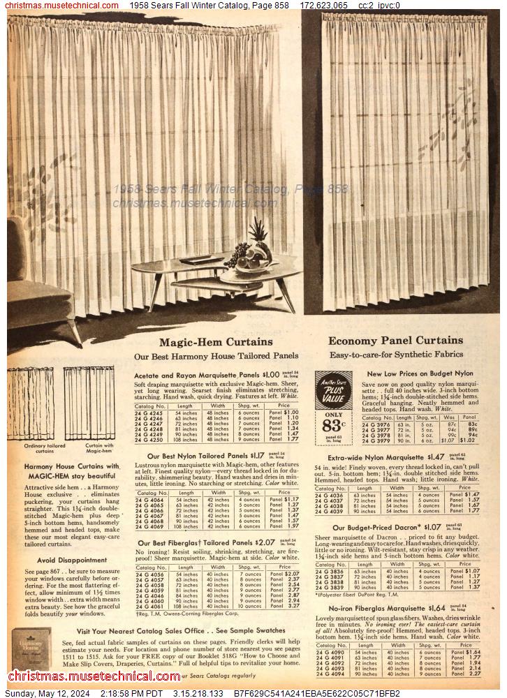 1958 Sears Fall Winter Catalog, Page 858