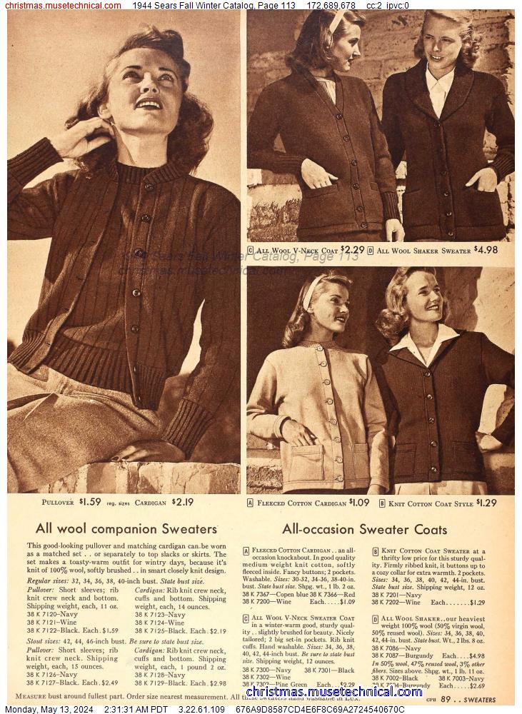 1944 Sears Fall Winter Catalog, Page 113