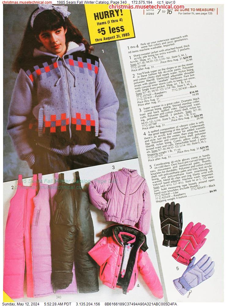 1985 Sears Fall Winter Catalog, Page 340