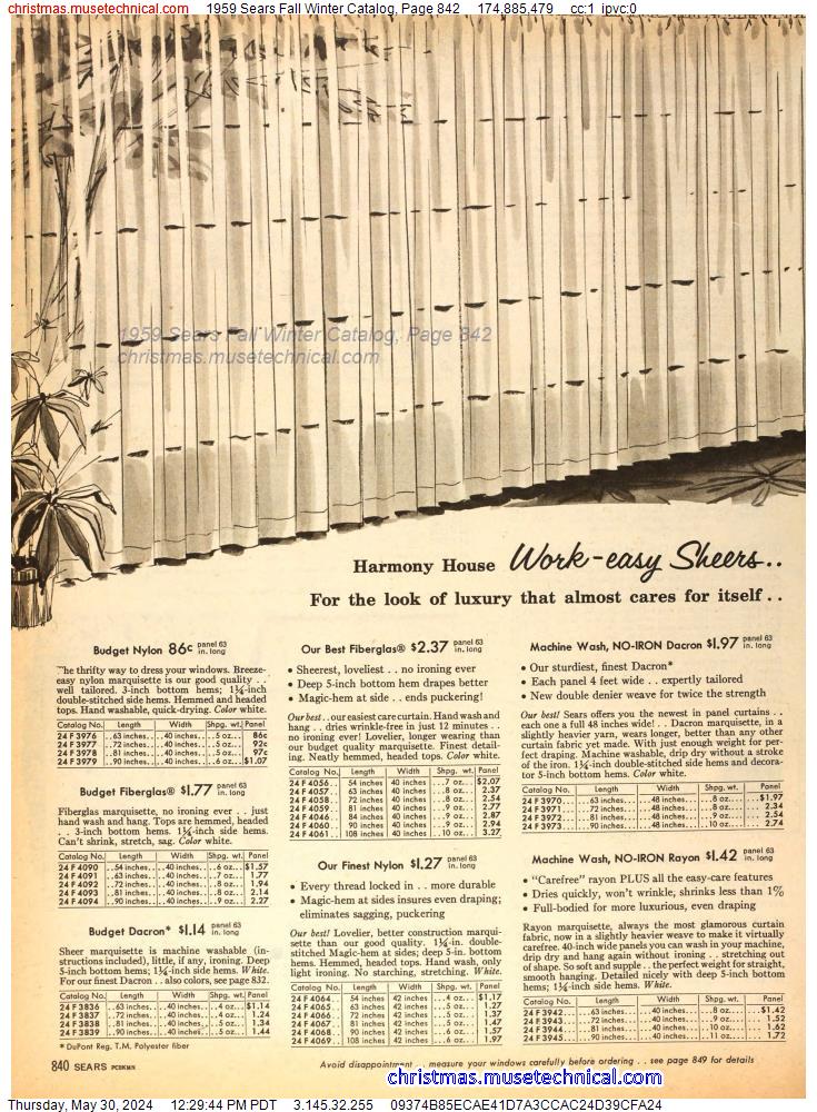 1959 Sears Fall Winter Catalog, Page 842