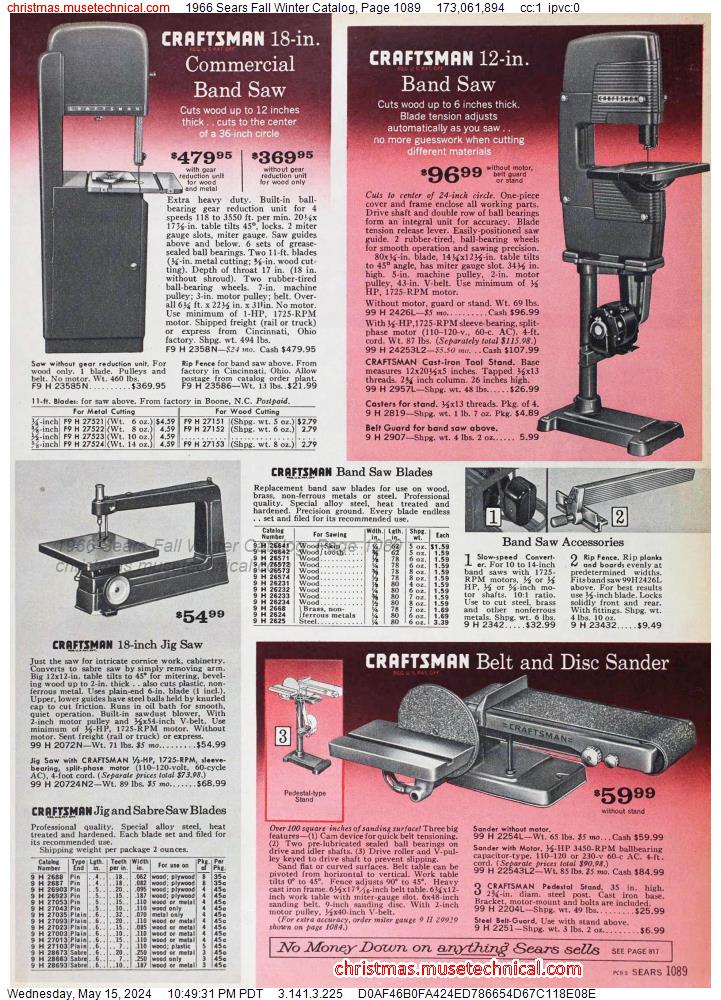 1966 Sears Fall Winter Catalog, Page 1089