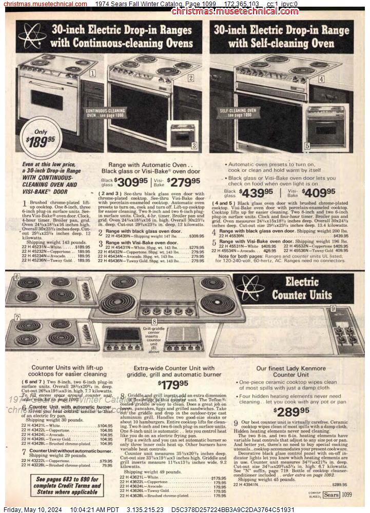 1974 Sears Fall Winter Catalog, Page 1099