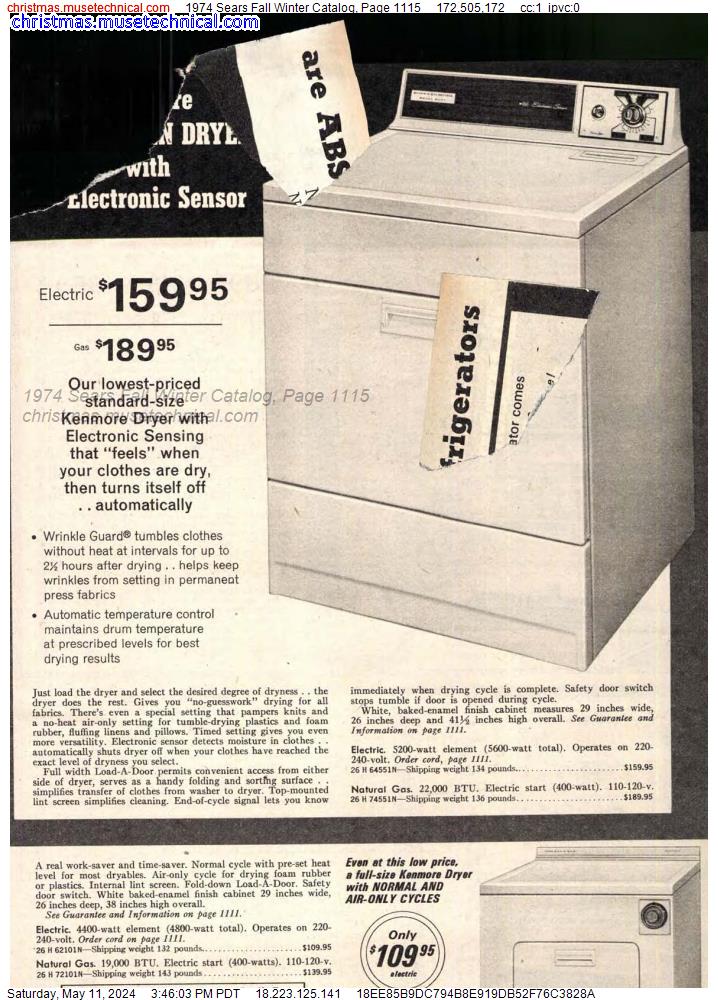 1974 Sears Fall Winter Catalog, Page 1115