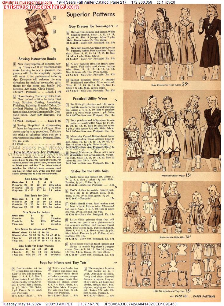 1944 Sears Fall Winter Catalog, Page 217