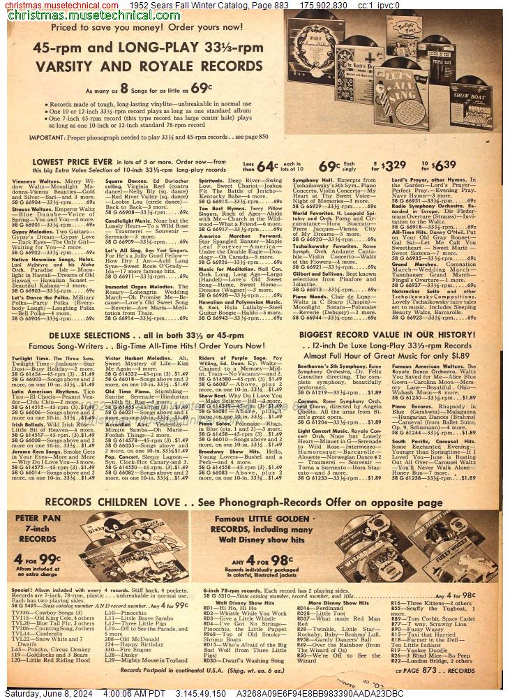1952 Sears Fall Winter Catalog, Page 883