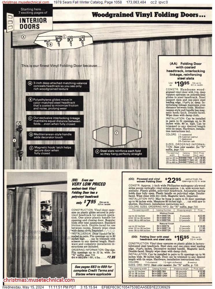 1978 Sears Fall Winter Catalog, Page 1058