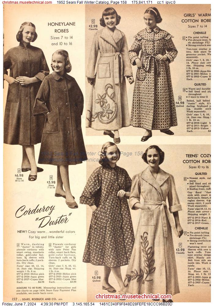 1952 Sears Fall Winter Catalog, Page 158