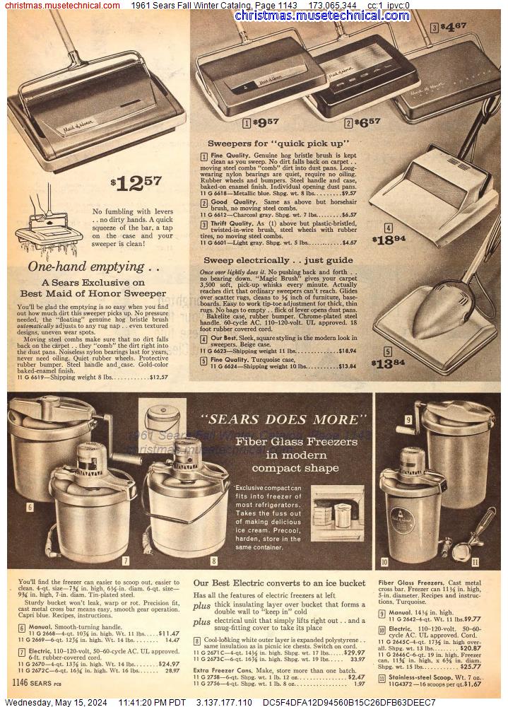 1961 Sears Fall Winter Catalog, Page 1143