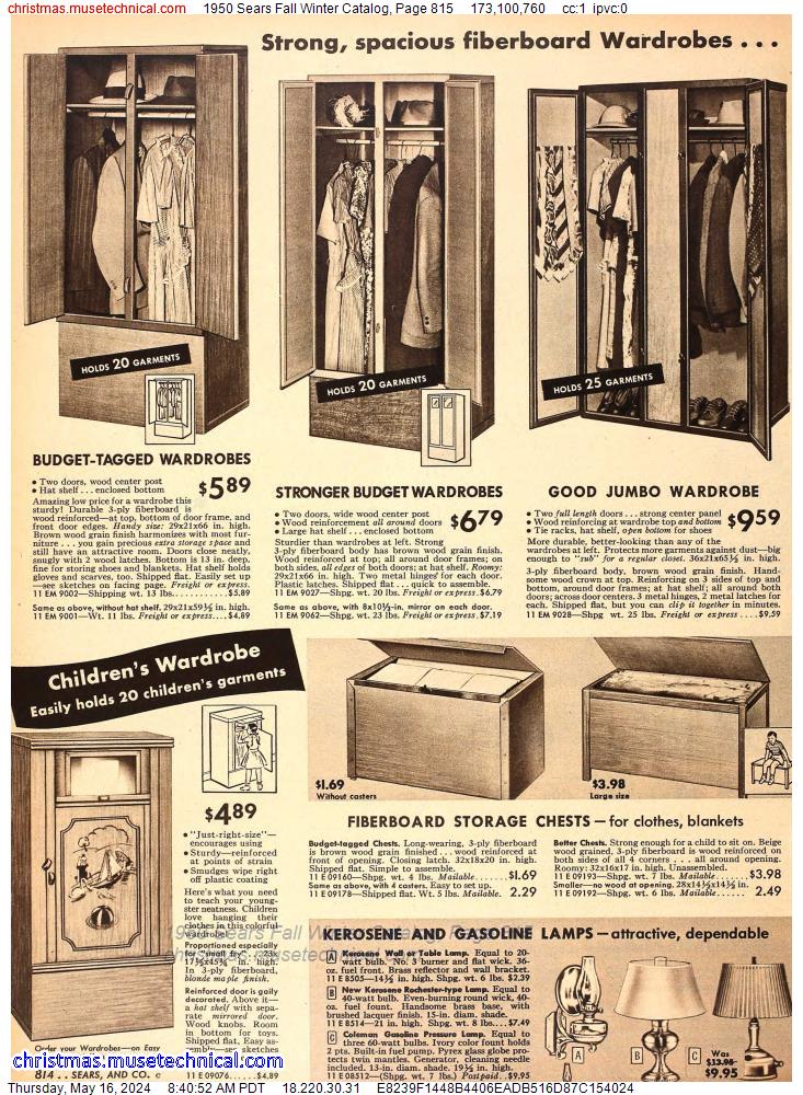 1950 Sears Fall Winter Catalog, Page 815