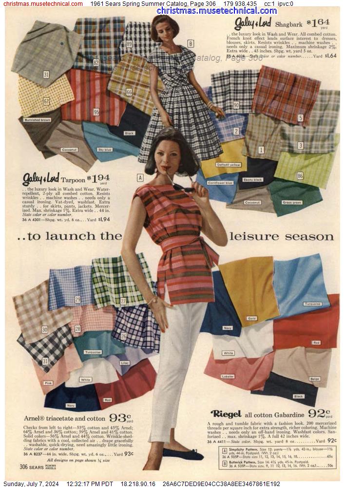 1961 Sears Spring Summer Catalog, Page 306