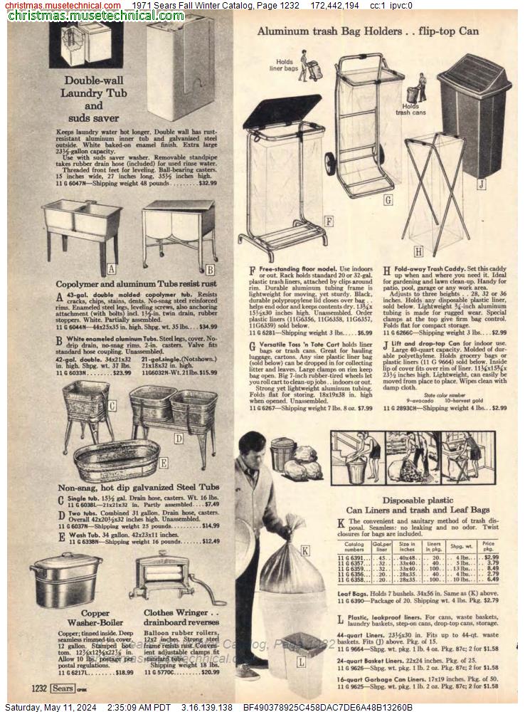 1971 Sears Fall Winter Catalog, Page 1232