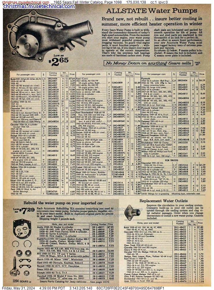 1965 Sears Fall Winter Catalog, Page 1098
