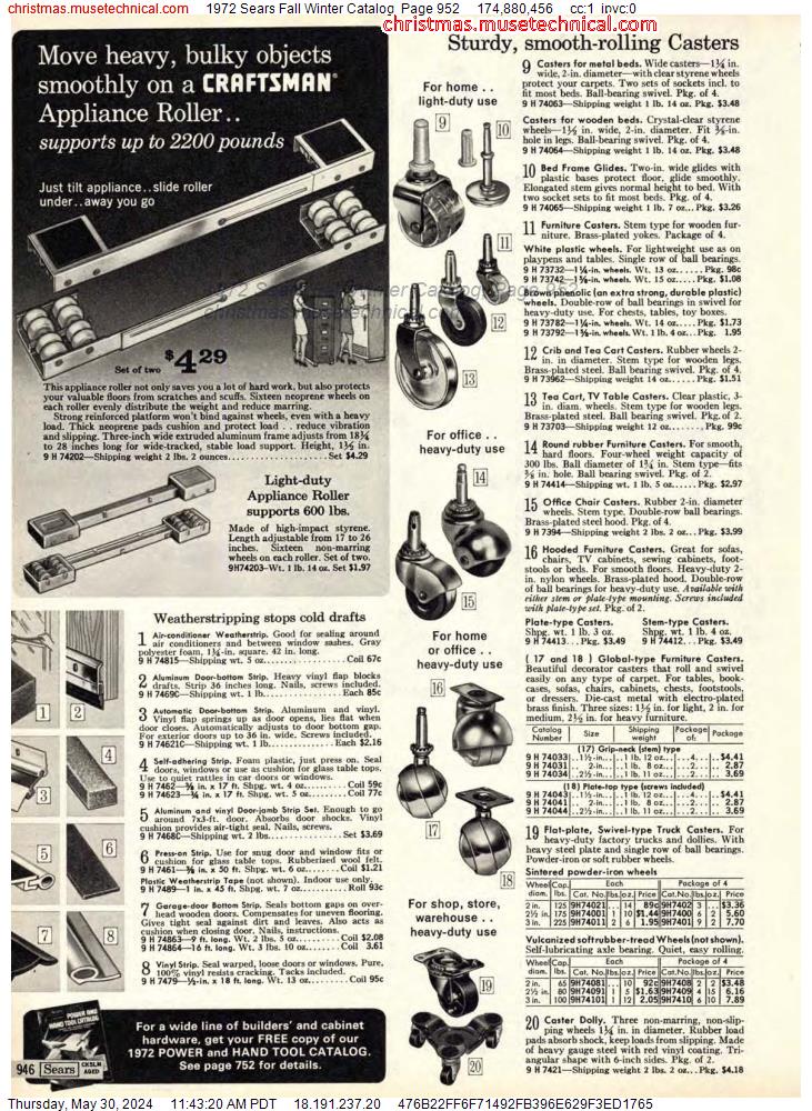 1972 Sears Fall Winter Catalog, Page 952