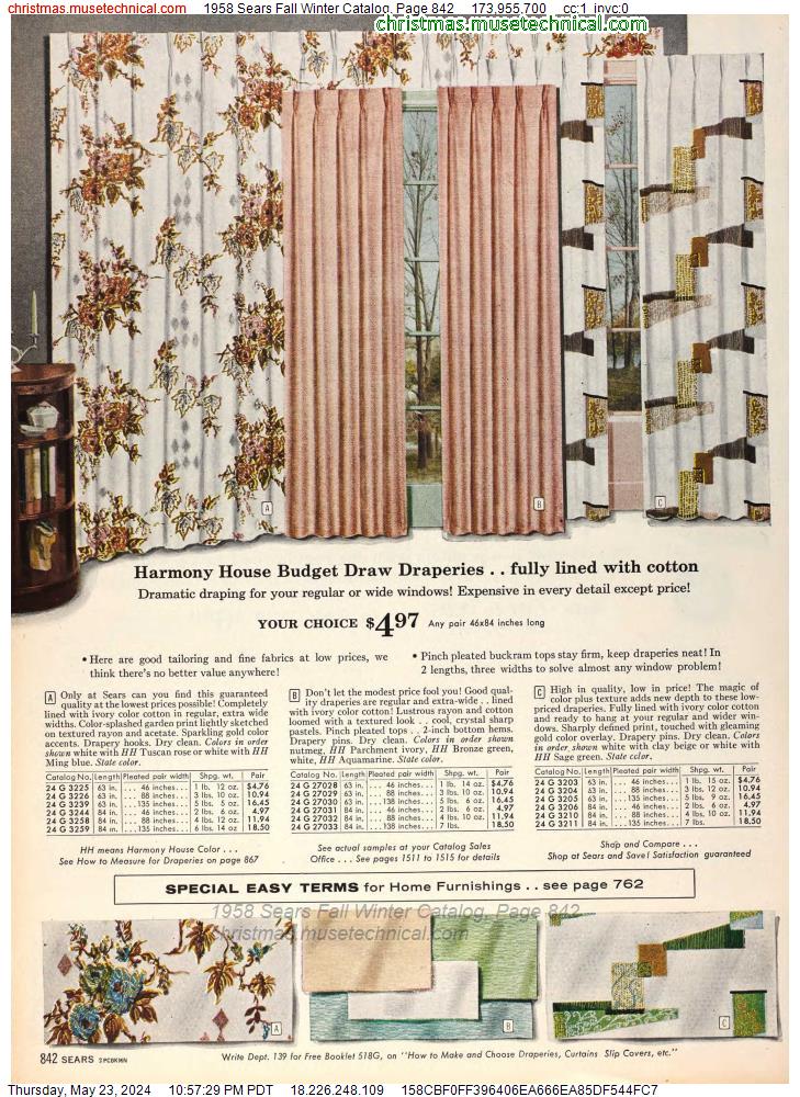 1958 Sears Fall Winter Catalog, Page 842