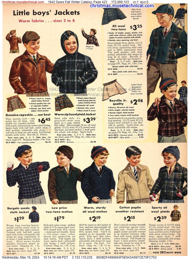 1942 Sears Fall Winter Catalog, Page 423