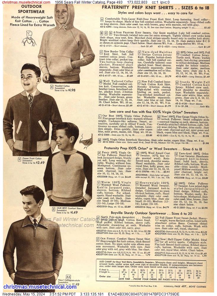 1956 Sears Fall Winter Catalog, Page 493
