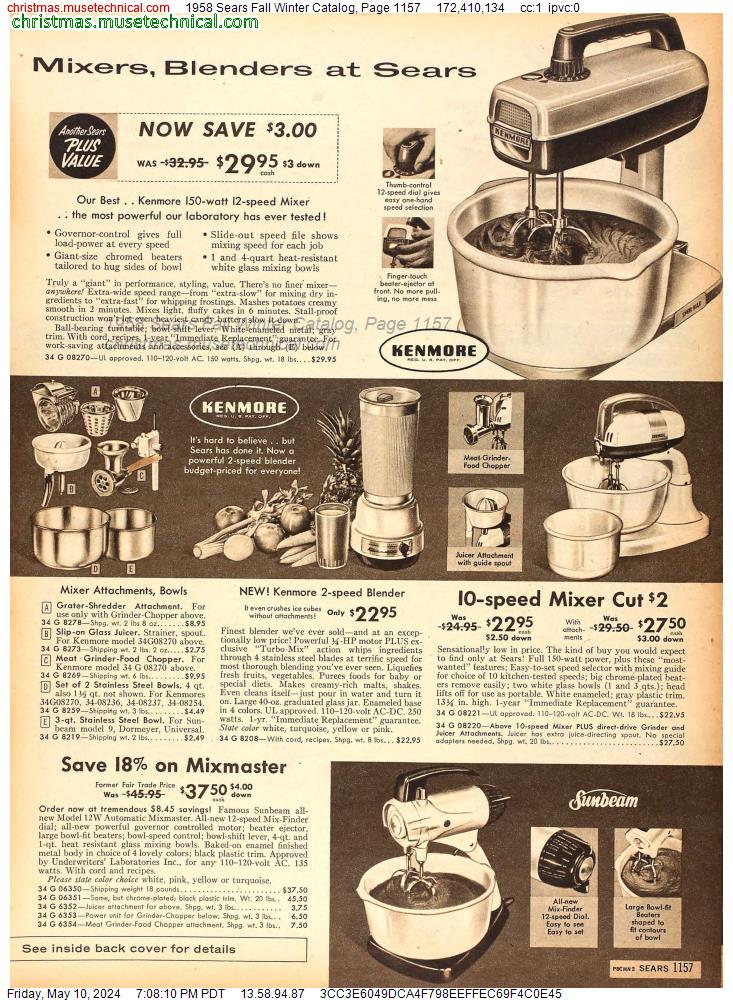 1958 Sears Fall Winter Catalog, Page 1157