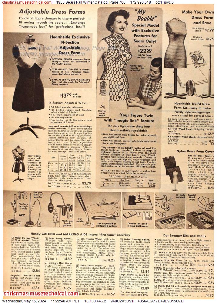1955 Sears Fall Winter Catalog, Page 706